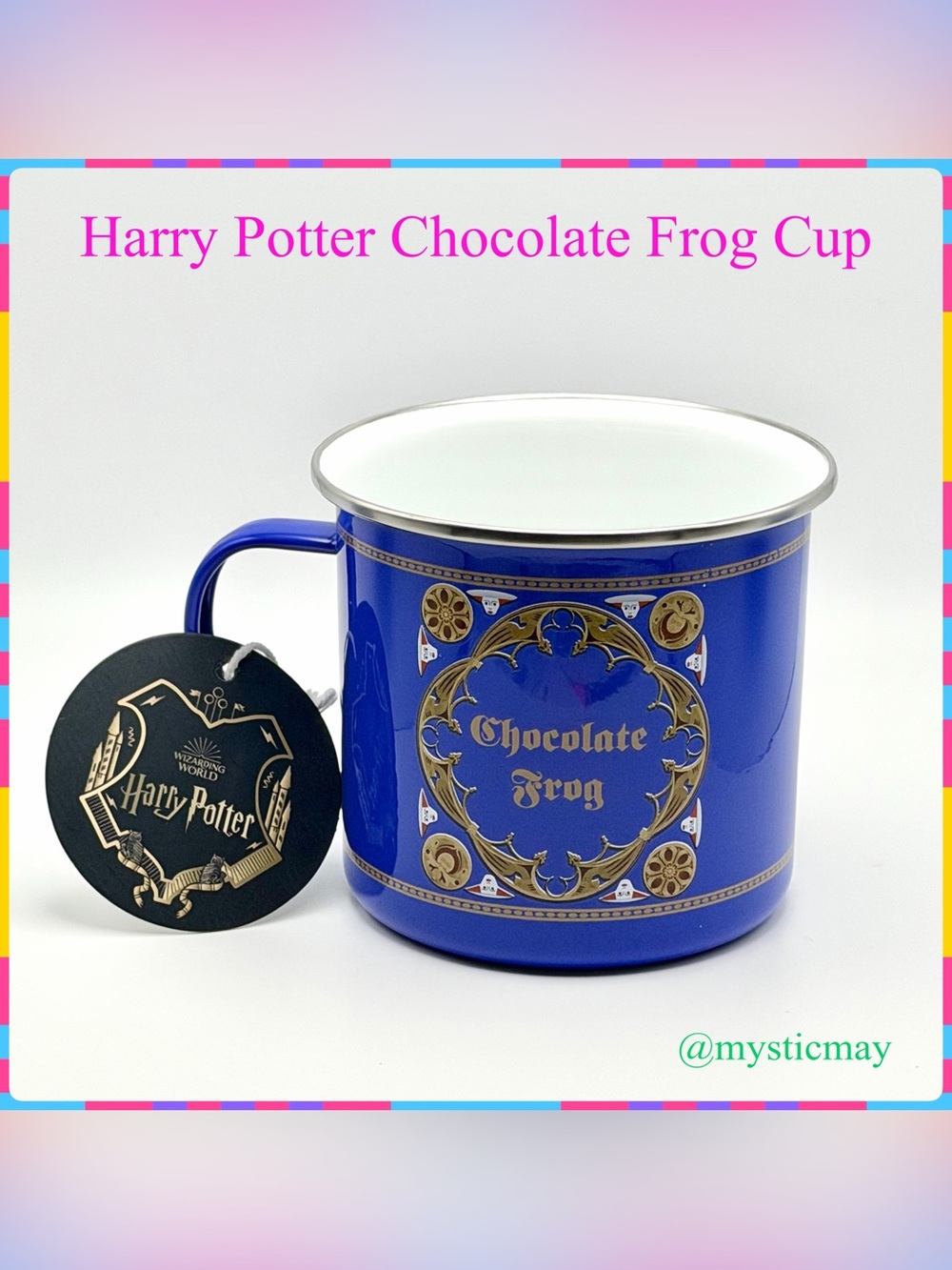 New 17 oz HARRY POTTER Blue Metal CHOCOLATE FROG CAMPING MUG Enamel Coated Cup